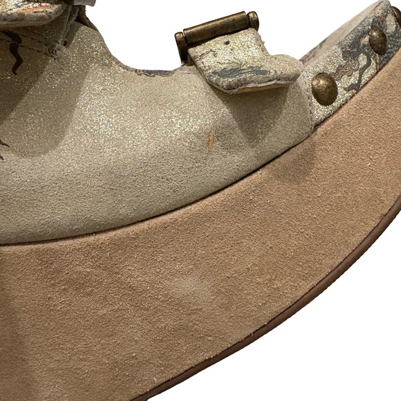 Rare Vtg Bridget Platform Wedge Leather Sandals Dragon Tattoo Print, Sz 9 - Picture 16 of 16